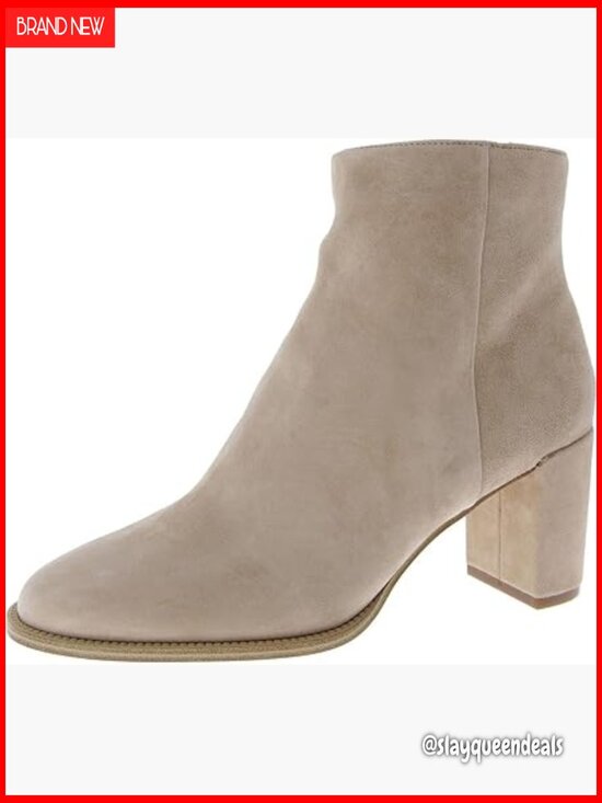 Brown Suede Ankle Bootie Block Heel Side Zip Round Toe  Suede Ankle Booties with 3 Inch Block Heel, Zipper Closure, Round Toe